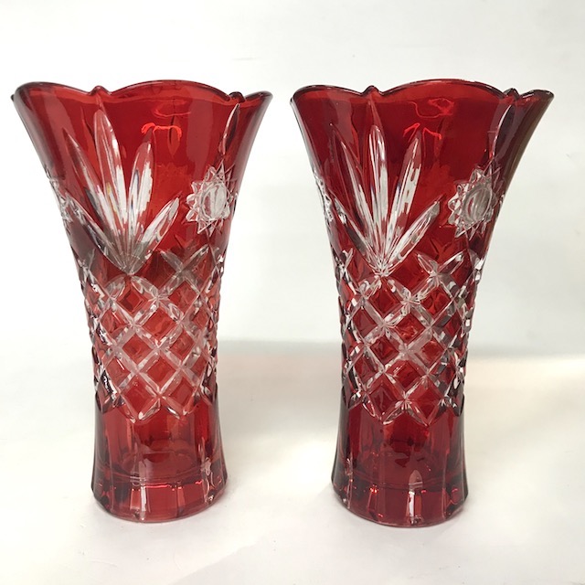VASE, Antique Cut Glass - Dark Red